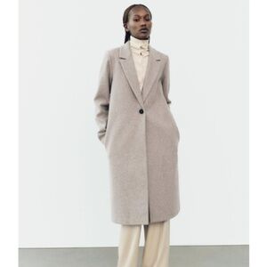 Zara Buttoned Soft Coat in Beige Marl